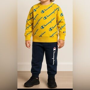 Champion Kids 4T Sweatshirt & Joggers Set | Yellow & Navy